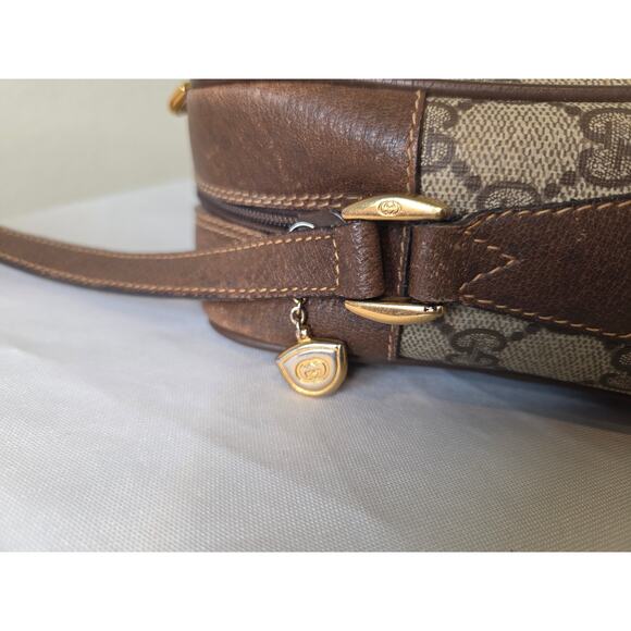 Gucci Vintage GG Canvas Web Crossbody Bag Brown Leather Camera Bag Ophidia - Picture 6 of 15